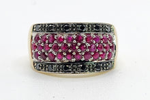 Load image into Gallery viewer, 0315: Vintage: 9ct Gold Black Diamonds Rubies Statement Ring- a remarkable combination,

