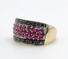 Load image into Gallery viewer, 0315: Vintage: 9ct Gold Black Diamonds Rubies Statement Ring- a remarkable combination,
