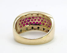 Load image into Gallery viewer, 0315: Vintage: 9ct Gold Black Diamonds Rubies Statement Ring- a remarkable combination,
