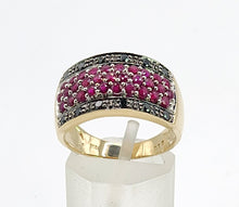 Load image into Gallery viewer, 0315: Vintage: 9ct Gold Black Diamonds Rubies Statement Ring- a remarkable combination,
