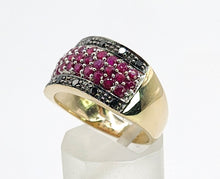 Load image into Gallery viewer, 0315: Vintage: 9ct Gold Black Diamonds Rubies Statement Ring- a remarkable combination,
