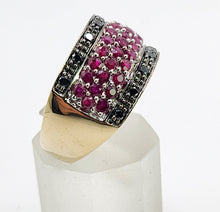 Load image into Gallery viewer, 0315: Vintage: 9ct Gold Black Diamonds Rubies Statement Ring- a remarkable combination,
