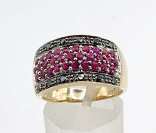 Load image into Gallery viewer, 0315: Vintage: 9ct Gold Black Diamonds Rubies Statement Ring- a remarkable combination,
