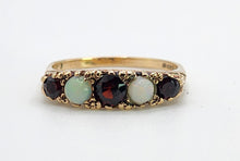 Cargar imagen en el visor de la galería, 1623: Vintage: 9ct Gold Opals &amp; Garnets Dress/Stacker Ring- From 1963, very pretty.

