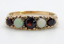 Cargar imagen en el visor de la galería, 1623: Vintage: 9ct Gold Opals &amp; Garnets Dress/Stacker Ring- From 1963, very pretty.

