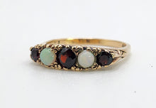 Cargar imagen en el visor de la galería, 1623: Vintage: 9ct Gold Opals &amp; Garnets Dress/Stacker Ring- From 1963, very pretty.
