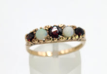 Cargar imagen en el visor de la galería, 1623: Vintage: 9ct Gold Opals &amp; Garnets Dress/Stacker Ring- From 1963, very pretty.

