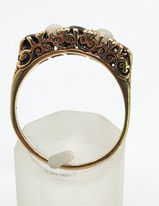 1623: Vintage: 9ct Gold Opals & Garnets Dress/Stacker Ring- From 1963, very pretty.