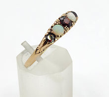 Cargar imagen en el visor de la galería, 1623: Vintage: 9ct Gold Opals &amp; Garnets Dress/Stacker Ring- From 1963, very pretty.
