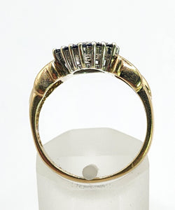 1641: Vintage: 9ct Gold Geometric Sapphires Diamonds Dress Ring- captivating design