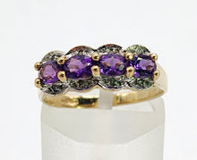 Cargar imagen en el visor de la galería, 1645: Vintage: 9ct Gold Purple Amethysts Diamonds Dress Ring- lovely combination
