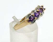 Cargar imagen en el visor de la galería, 1645: Vintage: 9ct Gold Purple Amethysts Diamonds Dress Ring- lovely combination

