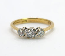 Load image into Gallery viewer, 1647: Vintage: 18ct Gold Round Full Cut Diamonds (0.38ct) Trilogy Ring- sparkling natural diamonds
