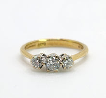 Load image into Gallery viewer, 1647: Vintage: 18ct Gold Round Full Cut Diamonds (0.38ct) Trilogy Ring- sparkling natural diamonds

