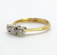 Load image into Gallery viewer, 1647: Vintage: 18ct Gold Round Full Cut Diamonds (0.38ct) Trilogy Ring- sparkling natural diamonds
