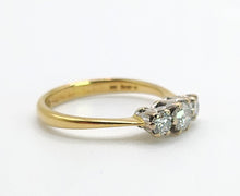 Load image into Gallery viewer, 1647: Vintage: 18ct Gold Round Full Cut Diamonds (0.38ct) Trilogy Ring- sparkling natural diamonds
