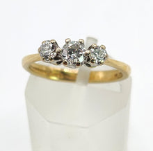 Load image into Gallery viewer, 1647: Vintage: 18ct Gold Round Full Cut Diamonds (0.38ct) Trilogy Ring- sparkling natural diamonds
