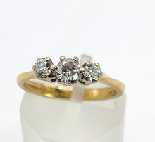 Load image into Gallery viewer, 1647: Vintage: 18ct Gold Round Full Cut Diamonds (0.38ct) Trilogy Ring- sparkling natural diamonds
