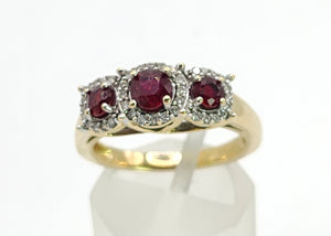 Vintage: 9ct Gold Rubies Trilogy 38 Natural Diamonds Dress Ring
