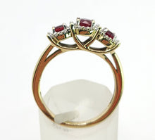 Cargar imagen en el visor de la galería, Vintage: 9ct Gold Rubies Trilogy 38 Natural Diamonds Dress Ring
