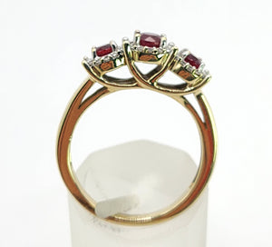 Vintage: 9ct Gold Rubies Trilogy 38 Natural Diamonds Dress Ring