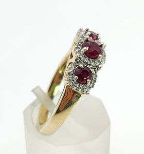 Vintage: 9ct Gold Rubies Trilogy 38 Natural Diamonds Dress Ring