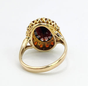 0466: Vintage; Statement 9ct Gold Garnets Cluster Ring -From London 1974
