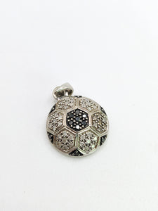 1629: Vintage: 9ct White Gold Black & White Diamonds Football Pendant- back of the net!