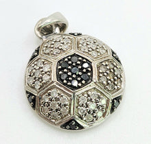 Load image into Gallery viewer, 1629: Vintage: 9ct White Gold Black &amp; White Diamonds Football Pendant- back of the net!
