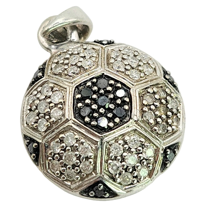 6371 Vintage: 9ct White Gold Black & White Diamond Football Pendant
