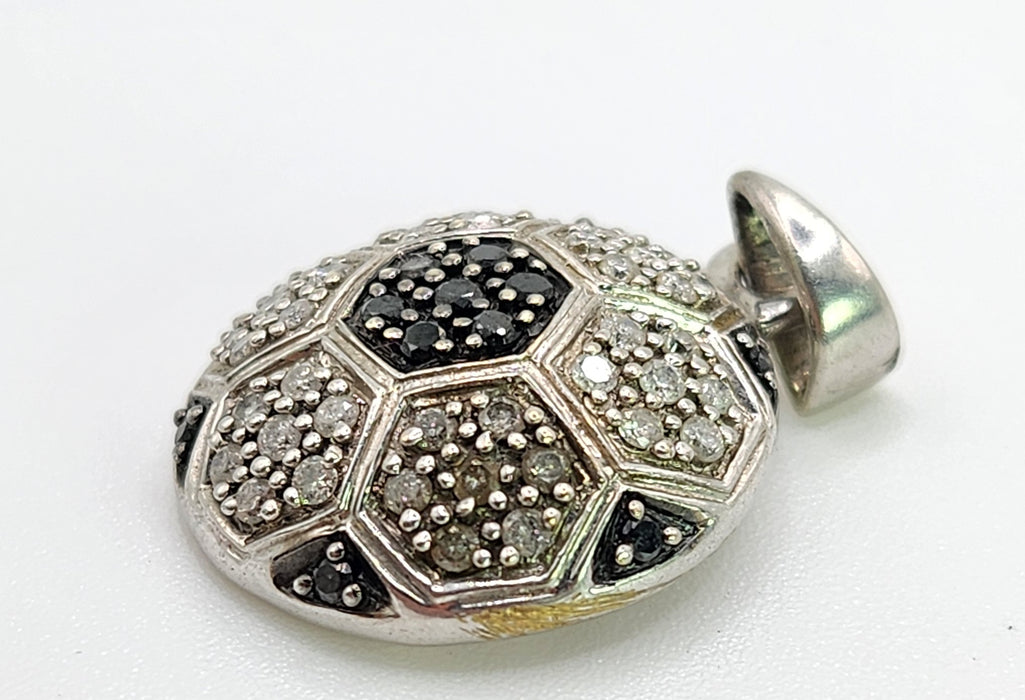 6371 Vintage: 9ct White Gold Black & White Diamond Football Pendant