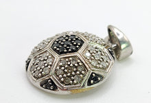 Load image into Gallery viewer, 1629: Vintage: 9ct White Gold Black &amp; White Diamonds Football Pendant- back of the net!

