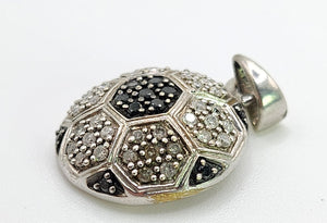 1629: Vintage: 9ct White Gold Black & White Diamonds Football Pendant- back of the net!
