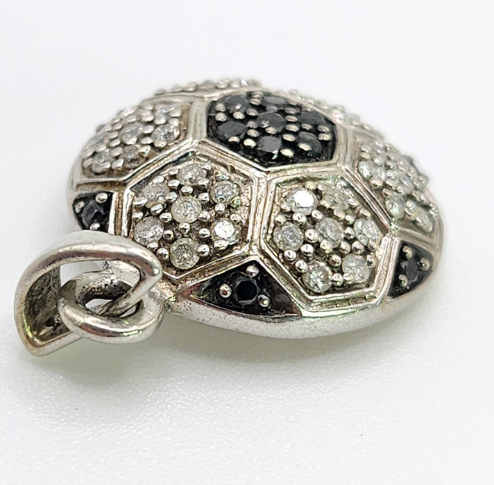 6371 Vintage: 9ct White Gold Black & White Diamond Football Pendant