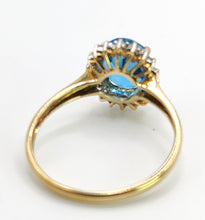 Load image into Gallery viewer, 1650: Vintage: 9ct Gold Swiss Blue Topaz 18 Diamonds Cluster Ring- sparkling beauty
