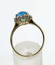 Load image into Gallery viewer, 1650: Vintage: 9ct Gold Swiss Blue Topaz 18 Diamonds Cluster Ring- sparkling beauty
