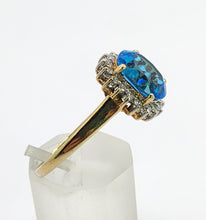Load image into Gallery viewer, 1650: Vintage: 9ct Gold Swiss Blue Topaz 18 Diamonds Cluster Ring- sparkling beauty
