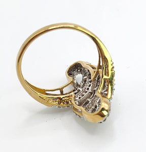 1652: Vintage: 9ct Gold Baguette &amp; Round Cut Diamonds (1ct) Statement Cocktail Ring