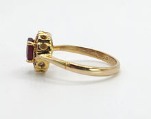 Load image into Gallery viewer, 1658: Vintage: 9ct Gold Red Garnets Floral Cluster Ring- petite and pre-1975

