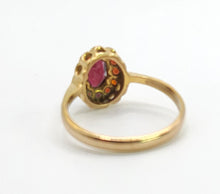 Load image into Gallery viewer, 1658: Vintage: 9ct Gold Red Garnets Floral Cluster Ring- petite and pre-1975
