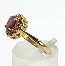 Load image into Gallery viewer, 1658: Vintage: 9ct Gold Red Garnets Floral Cluster Ring- petite and pre-1975
