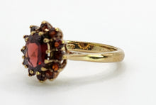 Load image into Gallery viewer, 1662: Vintage: 9ct Gold Almandine Garnets Flowerhead Ring- lovely mature colours
