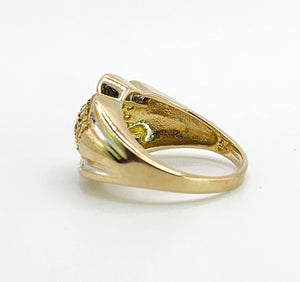 1695: Vintage: 9ct Gold Yellow & White Diamonds Cocktail Ring