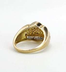 1695: Vintage: 9ct Gold Yellow & White Diamonds Cocktail Ring