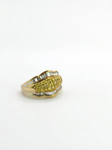 1695: Vintage: 9ct Gold Yellow & White Diamonds Cocktail Ring
