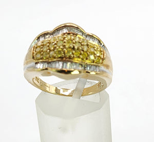 1695: Vintage: 9ct Gold Yellow & White Diamonds Cocktail Ring