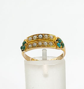 0365: Vintage; 9ct Gold Turquoise Seed Pearls  Tiered Ring- From 1948