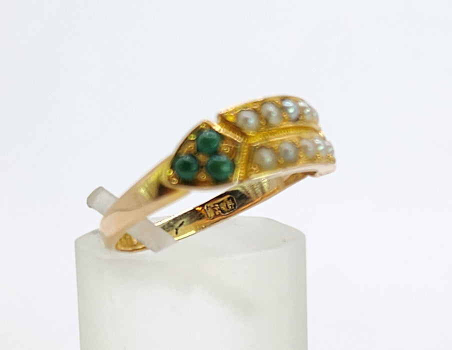 0365: Vintage; 9ct Gold Turquoise Seed Pearls  Tiered Ring- From 1948