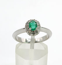 Load image into Gallery viewer, 0437: Vintage: 18ct White Gold Emerald 12 Diamonds Ring- crisp, clean eye candy,
