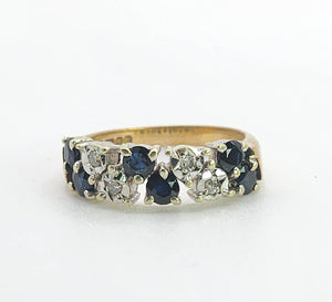 1532: Vintage: Rare 9ct Gold Blue Sapphires Tiered Dress Ring- exquisite